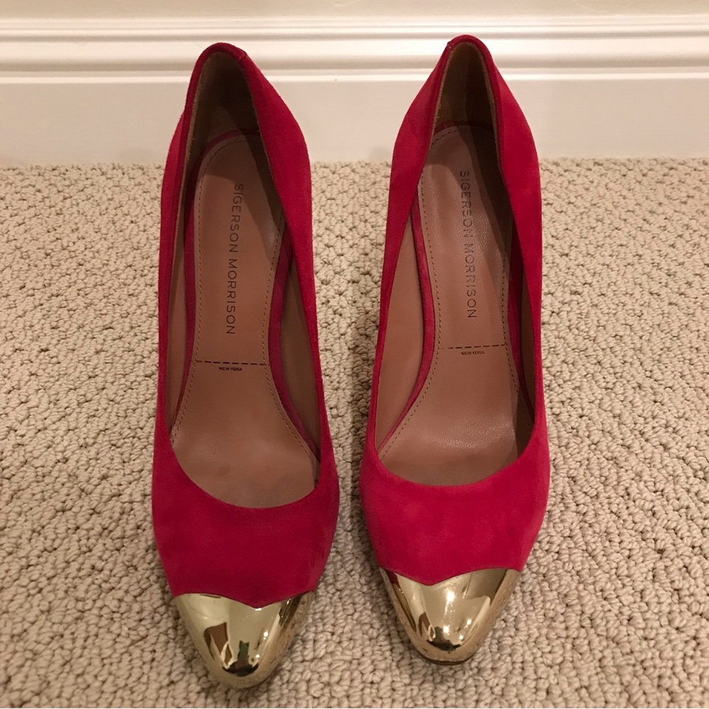 Sigerson Morrison red heels with gold toe